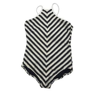 SEAFOLLY Coast To Coast Maillot One Piece Swimsuit 10 Barbie Stripe Cutout NWT